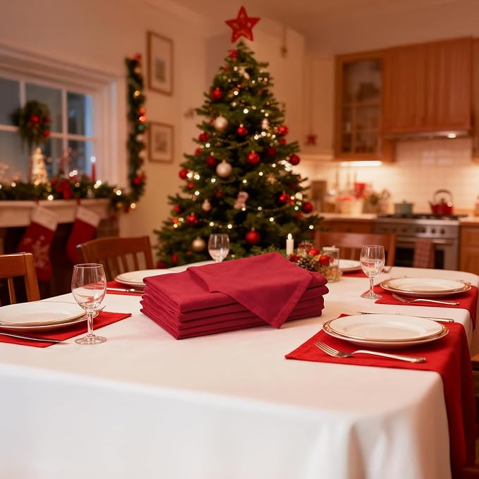 Encasa XO Deep Red Cloth Napkins Set of 6, 17"x17" | Solid Color Cotton Dinner Napkins | Washable & Reusable Napkins for Dining Table Fall Decoration, Holiday & Christmas Festivals