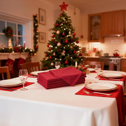 Encasa XO Deep Red Cloth Napkins Set of 6, 17"x17" | Solid Color Cotton Dinner Napkins | Washable & Reusable Napkins for Dining Table Fall Decoration, Holiday & Christmas Festivals
