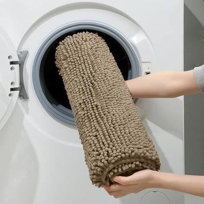HOMEIDEAS 3 Pieces Bathroom Rugs, Ultra Soft Non Slip Absorbent Chenille Toilet Bath Mat Set (Taupe)
