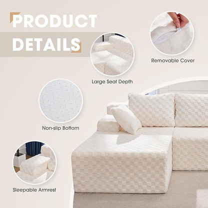 Hobestluk Modular Sectional Sofa Couches L-Shape Couch 3 Seat Modular Sofa Memory Foam Sectional Couches for Living Room, Cloud Couch with Oversized Chaise (96" Left Facing Chaise)