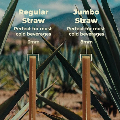 Sustainable Agave Co - Agave Fiber Individually Wrapped Drinking Straws - 1000 Count - Plant-Based, Made With Upcycled Materials, Reusable - Brown, Jumbo, 8"