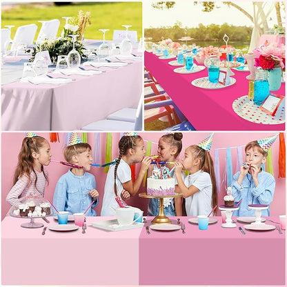 MASHAN 12 Pack Plastic Pink Tablecloths Disposable Pastel Pink Table Cloth Rectangle Table Covers for Valentines Day Bridal Engagement Wedding Galentines Party Decorations,54 x 108 Inch