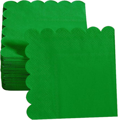 200 Pack Cocktail Napkin 2-Ply Scalloped Edged Dessert Napkins Folded 5 x 5 Inches Disposable Napkins for Dinner Wedding Birthday Party Bridal Anniversary Reception Event (Green-2)