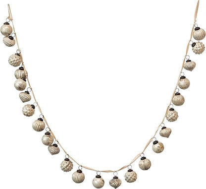 Creative Co-Op Embossed Mercury Glass Ball Ornament Garland, Distressed Matte Cream