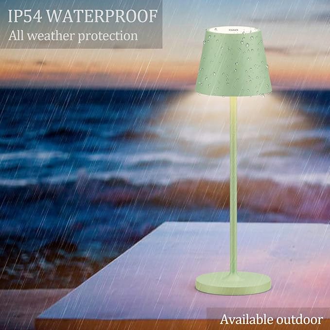 Ralaby IP54 Cordless Table Lamps Portable Rechargeable Battery Operated Lamp, Modern Aluminum Dimmable Indoor/Outdoor Cordless Desk Lamp for/Restaurant/Bar/Cafe/Bedroom (2 Pack,Green,4800mAh)
