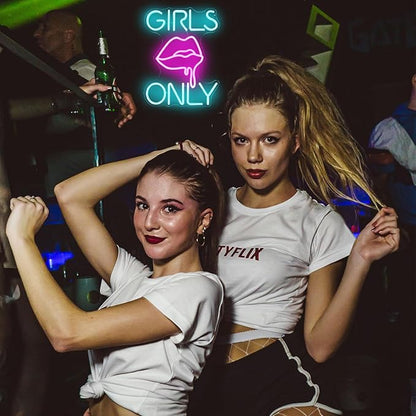 Girls Only Neon Sign Sexy Lips LED Signs Blue Pink Letter Neon Lights Bar Dimmable Neon Signs for Wall Decor Sexy Girl Neon Light Up Signs for Bedroom Man Cave Bar Club Party Decor