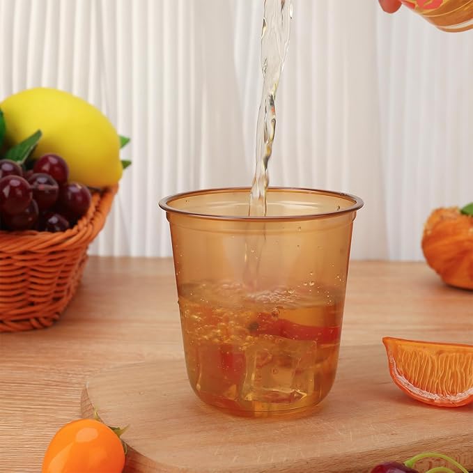 50pcs 12oz Disposable Stemless Glasses,PET Disposable Drinking Cups,Cold Party Clear Plastic Wine Glasses for Parties Birthday,Wedding,Meeting,Christmas Party Supplies. (Glod)