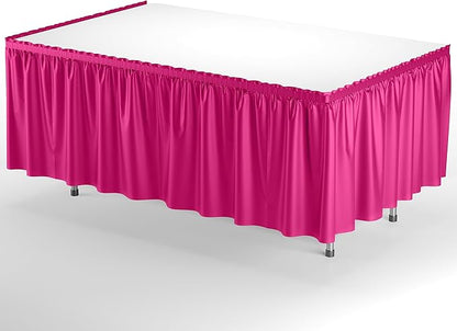 Exquisite Ruffle Table Skirt Cerise 48 Pack 14 Ft Long Table Skirts for Rectangle Tables 6ft Plus or Round Tables Skirts with Adhesive Strip for Gender Reveal Decor & Happy Birthday Parties