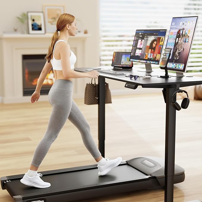 Furmax Electric Standing Desk, 55 x 24 Inches Sit Stand up Desk, Sit Stand Height Adjustable Home Office Desk with 4 Height Position Memory - with Splice Board (Black, 55)