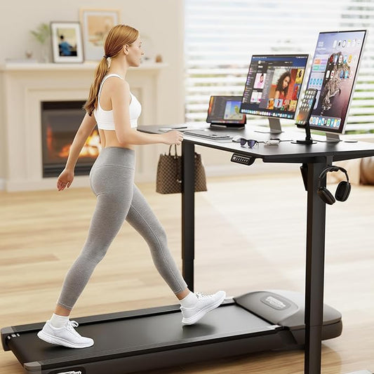 Furmax Electric Standing Desk, 55 x 24 Inches Sit Stand up Desk, Sit Stand Height Adjustable Home Office Desk with 4 Height Position Memory - with Splice Board (Black, 55)