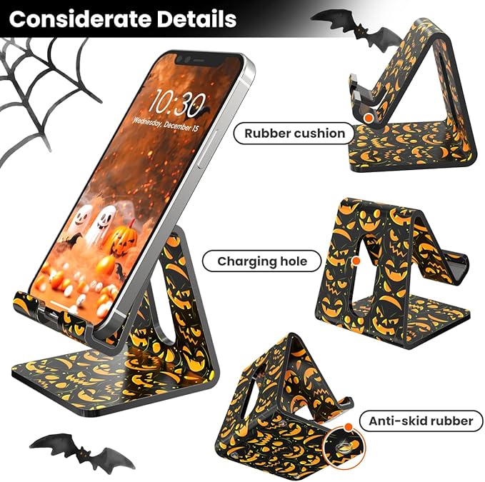 Crpich Acrylic Cell Phone Stand, Portable Phone Holder, Phone Stand for Desk, Compatible with Phone16 15 14 13 12 Pro Max Mini 11 Xr 8 Plus SE, Switch, Android Smartphone, Pad, Tablet, Pumpkin Print
