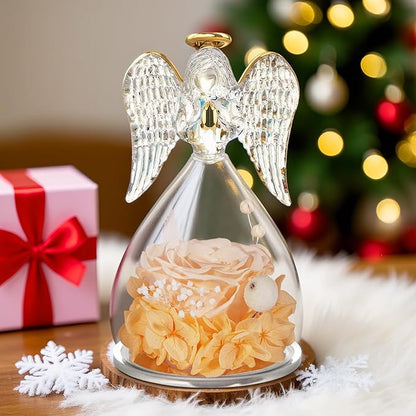 Yamonic Angel Figurine with Preserved Rose, Champagne, Gifts for Mom Grandma, Mothers Day, Christmas, Anniversary, Birthday