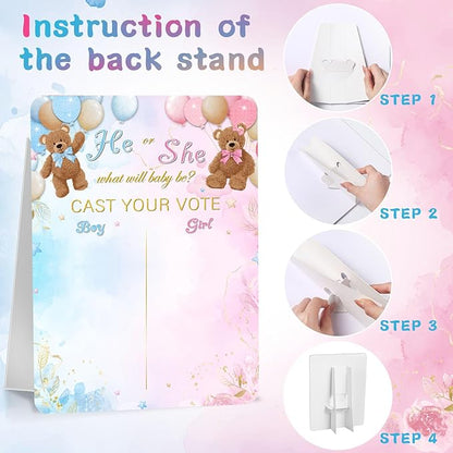 Poen Bear Gender Reveal Game Board with Stand, 60 He or She Bear Stickers, Cast Your Vote Baby Shower Party Supplies, Boy or Girl Guessing Game Decorations for Gender Reveal Party Baby Shower Decor