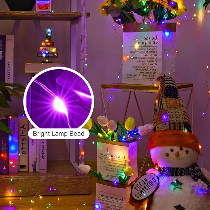 Easter String Lights Battery Operated, 2 Pack Mutilcolor LED Fairy Lights 16FT 50LED Silver Wire String Light Waterproof Easter Fairy Light Indoor Ourdoor for Bedroom Spring Party Christmas Decor