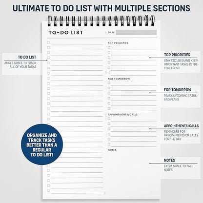 Of a Happy Kind To Do List Notepad: With Multiple Functional Sections - 6.5 x 9.8 60 Sheets - Spiral Daily Planner Notebook - Task CheckList Organizer Agenda Pad for Work - Note and Todo Organization