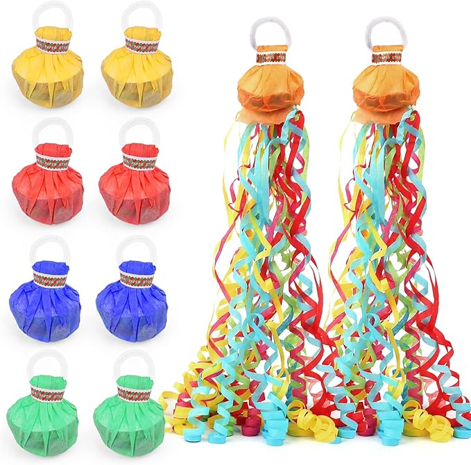 10Pack Colorful Streamer Poppers, No Mess Multi-Color Paper Crackers, Hand Throw Confetti Streamers for Birthday, Wedding, Party Celebrations