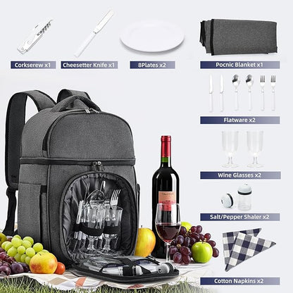 Picnic Backpack & Accessories - Picnic Set for 2 Person with 2 Insulated Cooler Compartment, Lightweight Blanket and Cutlery Set, Perfect for Wedding Gifts for Couples and Bridal Shower Gifts
