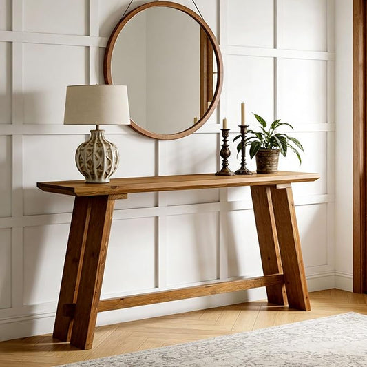 Tribesigns 63-Inch Solid Wood Console Table for Entryway, Narrow Long Sofa Table Behind Couch with Parquet Tabletop for Living Room, Entrance, Hallway, Foyer
