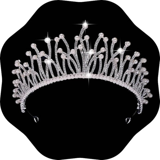 Kamirola - Baroque Wedding Crown Pearl Bride Tiaras Crystal Crown and Tiaras Flower Bridal Headpieces for Women and Birthday Prom Pageant Party Halloween… (Silver AB)