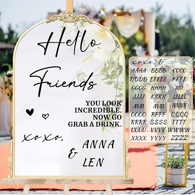 Custom Name Wedding Mirror Decals Welcome to Our Wedding Signs for Glass Mirror DIY Names Vinyl Letters Weddings Stickers Removable Hello Friends Sign for Party Reception Display Marriage Decoration