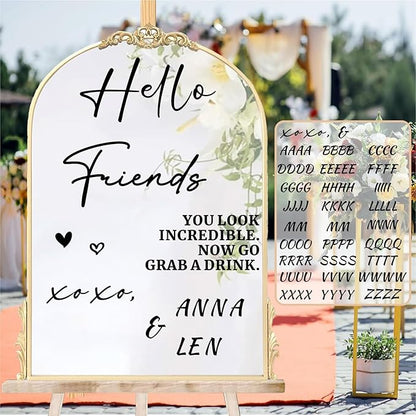 Custom Name Wedding Mirror Decals Welcome to Our Wedding Signs for Glass Mirror DIY Names Vinyl Letters Weddings Stickers Removable Hello Friends Sign for Party Reception Display Marriage Decoration