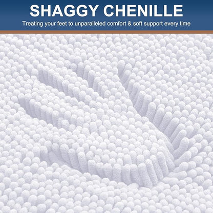 Smiry Luxury Chenille Bathroom Rugs 45x27, Extra Soft and Absorbent Shaggy Bath Mat, Machine Washable, Non-Slip Plush Carpet Runner for Tub, Shower, and Floor, Home Decor Accessories, White