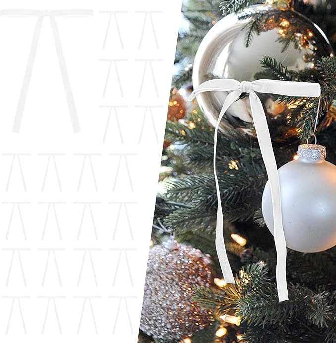 SIMISI RIBBON 24 Pcs White Velvet Christmas Tree Bows Door Garland Decor Vintage Wreath Bow (3/8'' Wide, 5 * 7 inch)