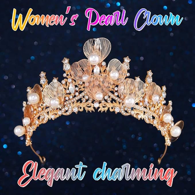 Catery Gold Leaf Crown Pearl Tiaras Bridal Headband Rhinestone Vintage Headpiece for Women