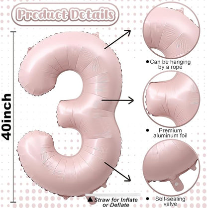 Light Pink 30th Birthday Balloon for Women, 40 Inch Self Inflating Mylar Number 30 Balloons, Big Blush Pastel Pink Foil 3 & 0 Helium Balloon for Her Boho Coquette 30th Birthday Party Decorations