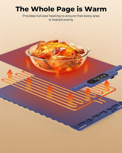 Electric Warming Mat for Food - Full Surface Fast Heating Silicone Tray with 3-Level Temperature, Auto-Off, Raised Feet for Table Protection, Versatile Warmer for Gatherings,Party,Home Buffet