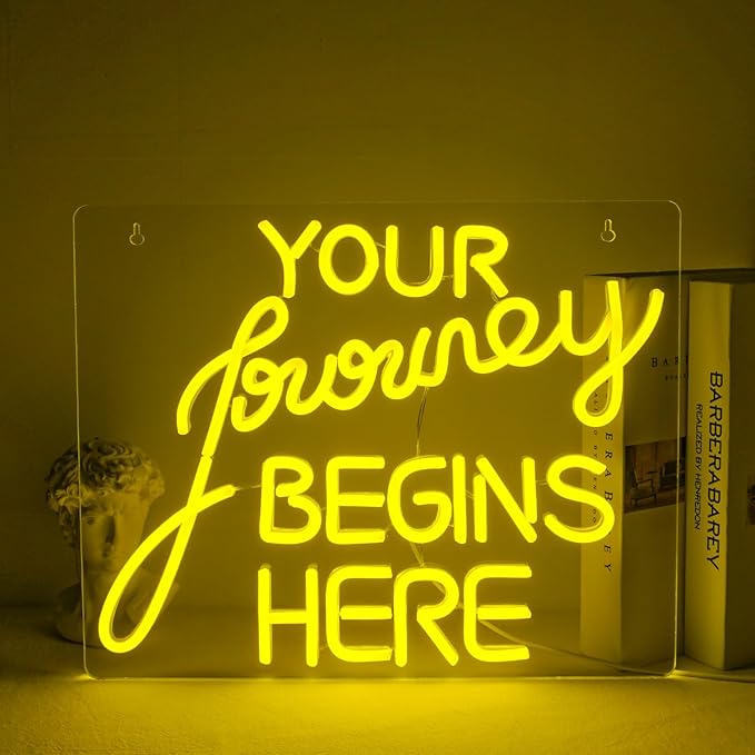 NOSUN Journey Begin Neon Sign Wedding Neon Signs for Wall Decor LED Sign Yellow Neon Light Sign Neon Lights with Dimmable Encourage for Bedroom Bar Club Apartment Home Party