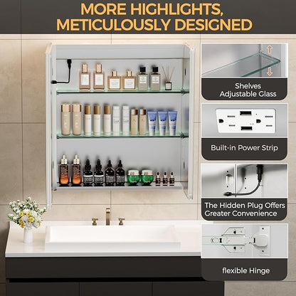 LED Bathroom Mirror 24 * 26 Stepless Dimmable Wall Mirrors with Anti-Fog, Shatter-Proof, Memory, 3 Colors, Memory Function, Water Proof, Decor Vanity Mirror