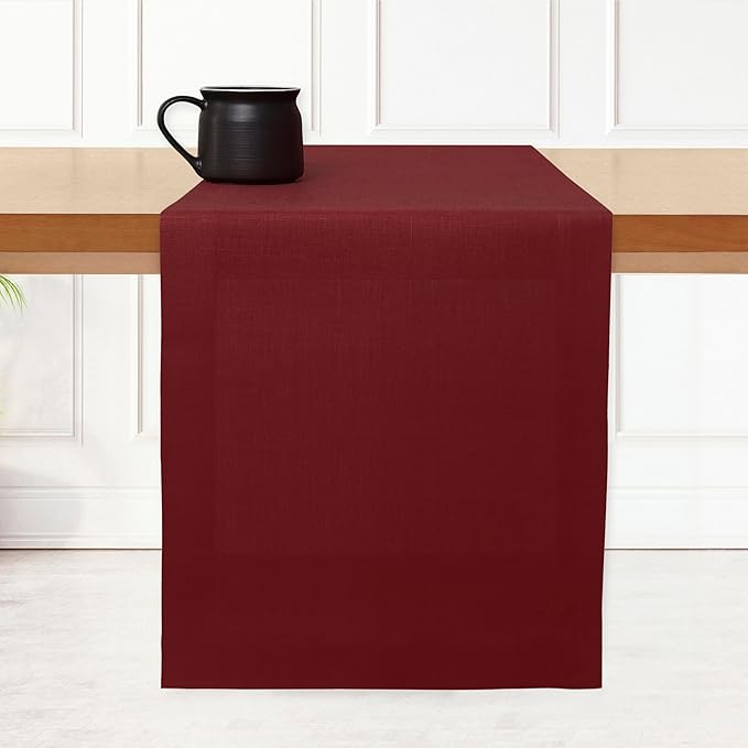 D'Moksha Homes Linen Dark Red Table Runner 90 Inches Long - 100% Pure Linen 14 x 90 Inch Table Runner for Dining, Winter, Christmas, Holiday - Machine Washable