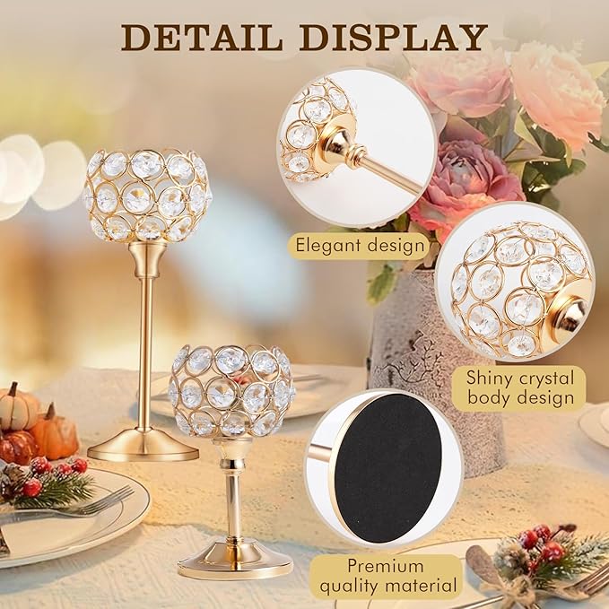Crystal Candle Holders Set of 3 for Wedding Centerpieces Gold Or Silver Candle Holders Bulk Decorative Tealight Candle Holder for Wedding, Party,Table Centerpieces Decoration (Golden, 4Sets(12 Pcs))
