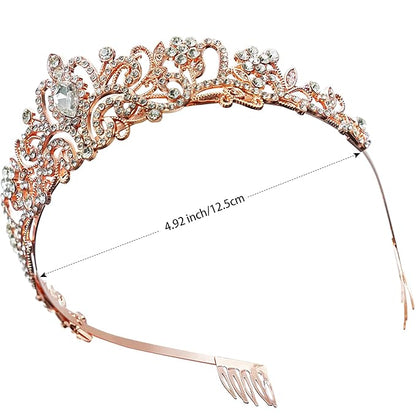 Tiaras for Women Princess Crowns for Woman Crystal Rose Gold Crown for Women Rhinestone Princess Tiara Halloween Tiaras for Girls Birthday Rose Gold Tiara for Costume Prom