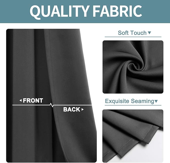 ChrisDowa Small Window Curtains 50 inches Long for Bedroom - Grommet Short Thermal Insulated Room Darkening Curtains for Kitchen (1 Panel, Dark Grey, 29 x 50 Inch)
