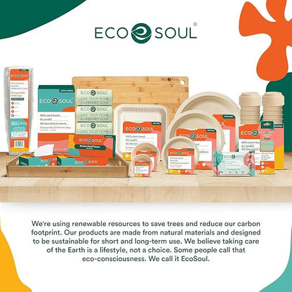 ECO SOUL 400 Pcs Compostable Dinnerware Set For 50 Guests, 50 Pcs Each Of Eco-Friendly Disposable Paper Plates Of 9"" & 6"", Cutlery, Napkins, 16 oz Bowls & 16 oz Cups For Party, Picnic & Gathering