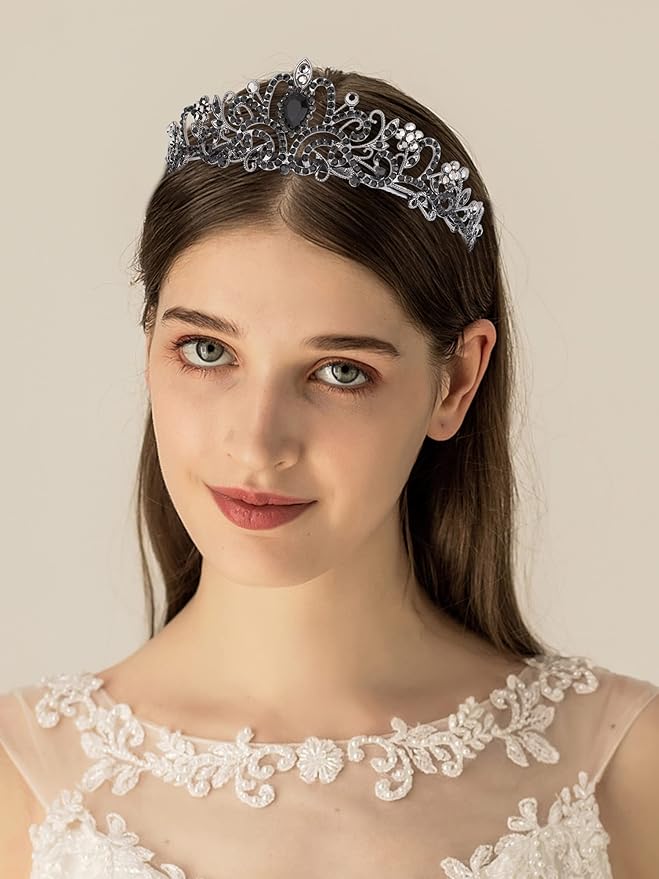 COCIDE Tiara Crowns Crystal Headband Princess Rhinestone Crown with Combs Bride Headbands Bridal Wedding Prom Birthday Party Hair Accessories Jewelry for Women and Girls (L BLACK)