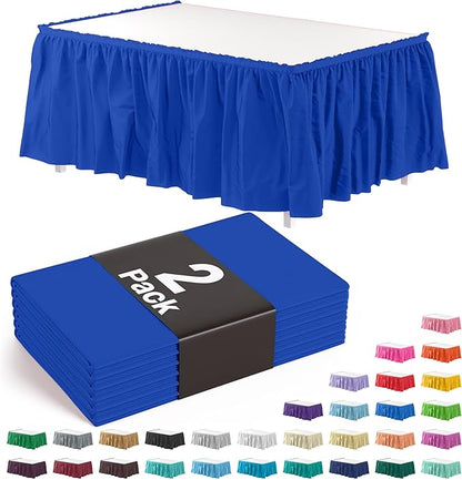 Exquisite Ruffle Table Skirt Dark Blue 2 Pack 14 Ft Long Table Skirts for Rectangle Tables 6ft Plus or Round Tables Skirts with Adhesive Strip for Gender Reveal Decor & Happy Birthday Parties