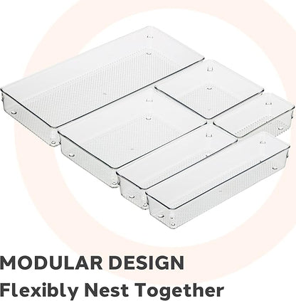 Oggi Clear Drawer Organizer - 6" X 15" - Ideal for Organizing Kitchen Drawers, Office, Desk, Silverware, Kitchen Utensils, Cosmetics and Bathrooms (Pack of 2)