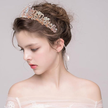 Tiaras for Women Princess Crowns for Woman Crystal Rose Gold Crown for Women Rhinestone Princess Tiara Halloween Tiaras for Girls Birthday Rose Gold Tiara for Costume Prom