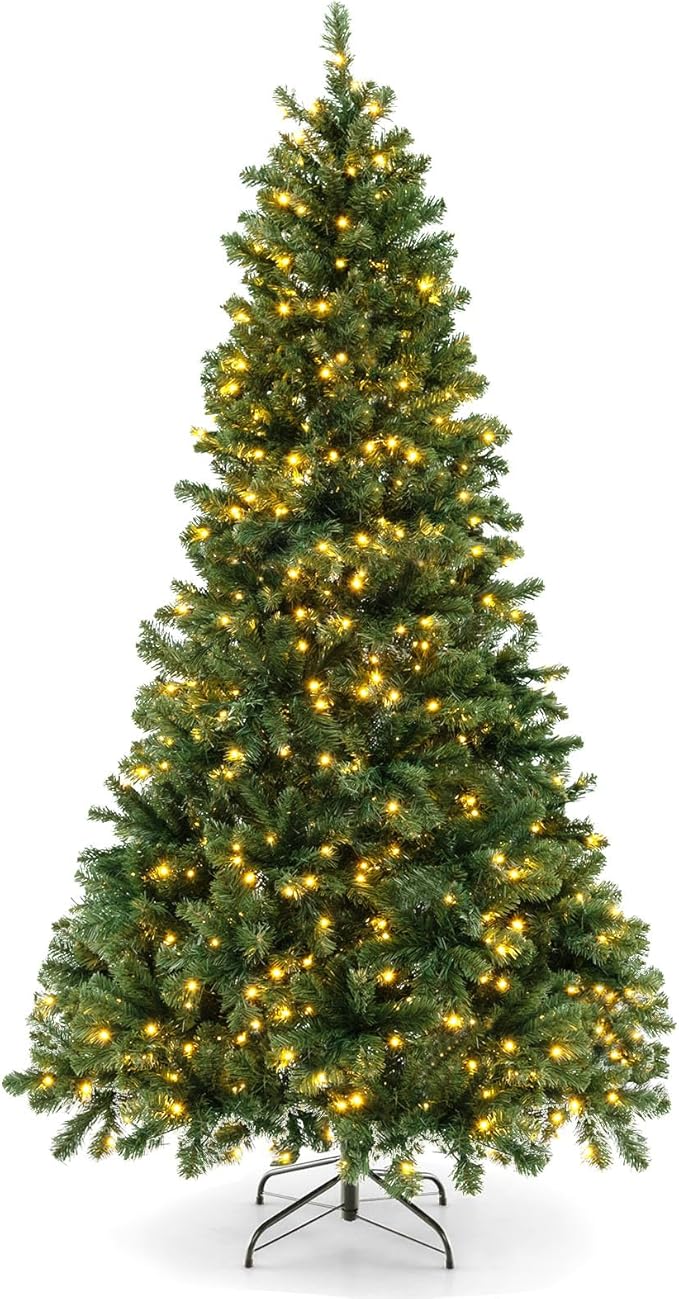 GOLFAME 6FT Pre-Lit Artificial Christmas Tree, Decorative Hinged Xmas Tree with 560 LED Lights, 821 Branch Tips, Upgraded Metal Stand, Christmas Holiday Tree for Home Office Party