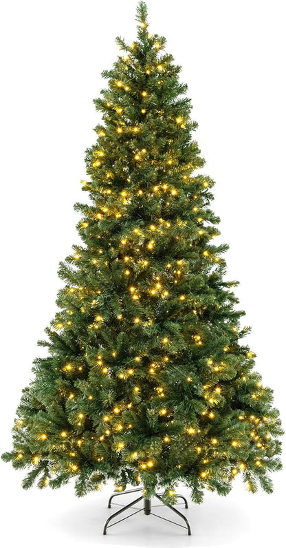 GOLFAME 6FT Pre-Lit Artificial Christmas Tree, Decorative Hinged Xmas Tree with 560 LED Lights, 821 Branch Tips, Upgraded Metal Stand, Christmas Holiday Tree for Home Office Party