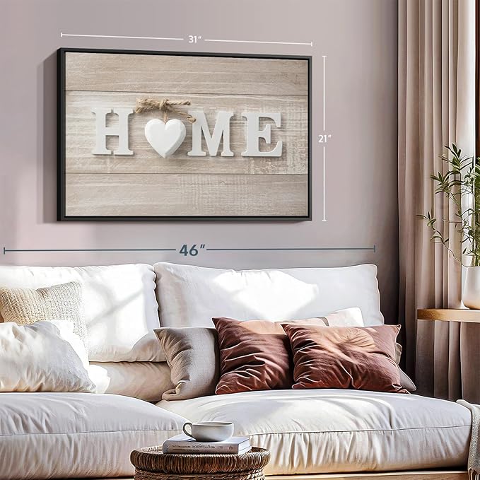 ElephantStock Home Sign Wall Art - Horizontal Floating Framed Canvas - 1-Piece Living Room Wall Decor - Photography Typography Canvas Print - Brown and Beige Decor for Wall - 31" X 21"