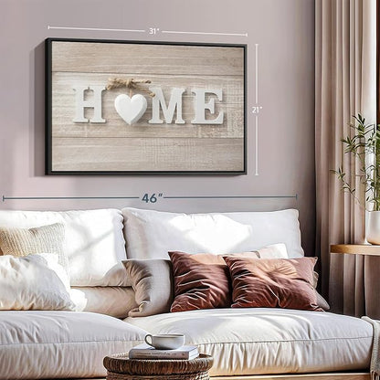 ElephantStock Home Sign Wall Art - Horizontal Floating Framed Canvas - 1-Piece Living Room Wall Decor - Photography Typography Canvas Print - Brown and Beige Decor for Wall - 31" X 21"