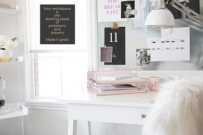 BLU MONACO | Paper Tray Stackable Pink Mesh Set of 2 | Stackable File Trays for Desk Organization | Tiered Desk Organizer with Metal Letter Trays and Workspace Organizer