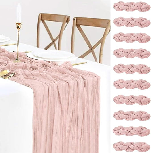 10 Pack Dusty Pink Cheesecloth Table Runners 35x120 Inches, 10FT Fall Thanksgiving Table Runner Boho Gauze Cheese Cloth Table Runner for Wedding Baby Shower Birthday Party Christmas Decor