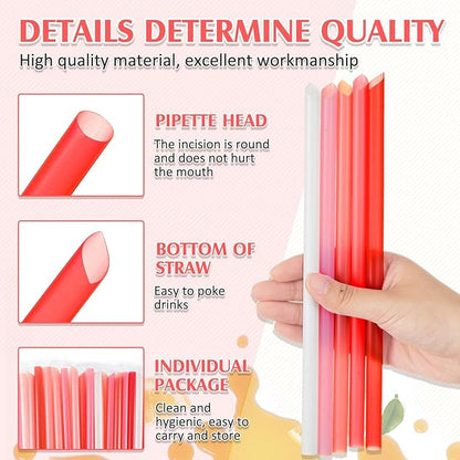 Tessco for you Jumbo Smoothie Straws Bulk Large Plastic Disposable Bubble Tea Straws Wide-Mouthed Individually Wrapped for Tall Homemade Milkshakes Drinking(9.84 Inch,Red,600 Pcs)