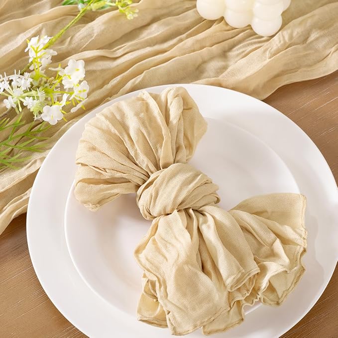 Socomi Champagne Sand Cheesecloth Napkins Fall Thanksgiving Cheese Cloths Gauze Set of 24 Boho Washable Dinner Table Napkins for Wedding Party Baby Shower Birthday Party Decor