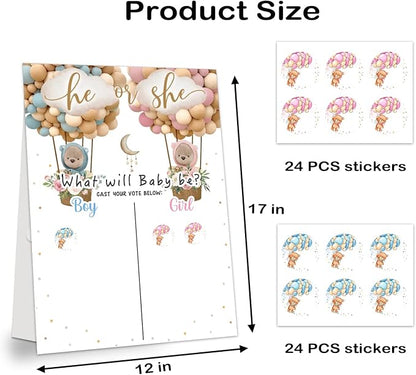 Baby Gender Reveal Party Supplies, Gender Reveal Games Voting Board with Stand, 48 PCs Little Bear Stickers, Little Bear Gender Reveal Party Centerpiece Decorations